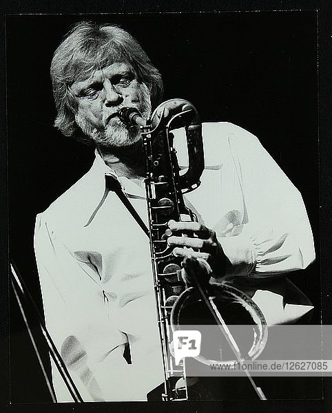 Saxophonist Gerry Mulligan spielt im Forum Theatre  Hatfield  Hertfordshire  26. Oktober 1979 Künstler: Denis Williams
