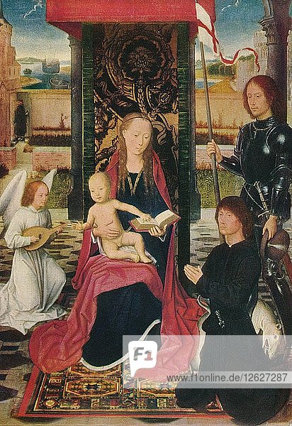 Die Jungfrau und das Kind mit einem Engel  um 1480. Künstler: Hans Memling.