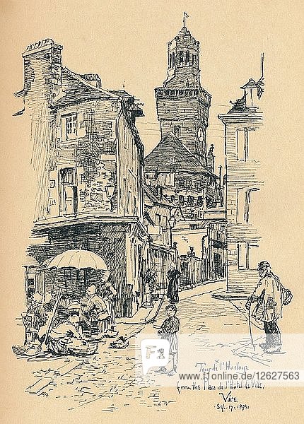 Tour de lHorloge  Vire  um 1893. Künstler: Bernard Partridge.