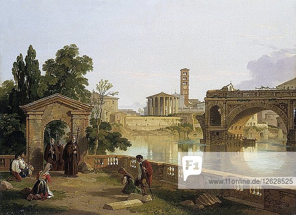 Der Tiber mit dem Tempel der Vesta  1828. Künstler: Penry Williams.