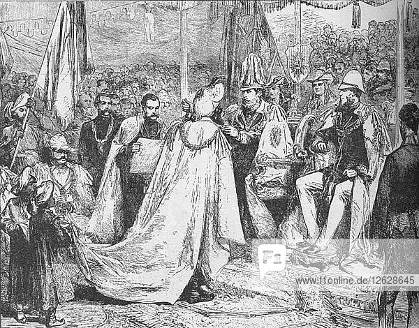 Der Prinz von Wales führt den Vorsitz bei einem Großkapitel des Star of India in Kalkutta  1875 (1908). Künstler: Unbekannt.