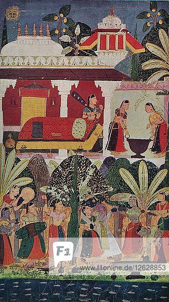 Krishna and the Gopes (gopis) at the Spring Festival  17th century  (1929). Artist: Unknown