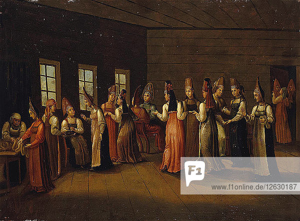 Eve-of-the-wedding party in a Merchants House  First quarter of 19th century. Artist: Anonymous