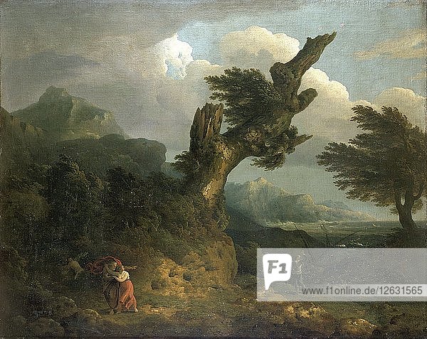 Ein Sturm - Prospero  Miranda und Caliban erspähen den schiffbrüchigen Ferdinand  1778. Künstler: Thomas Jones.