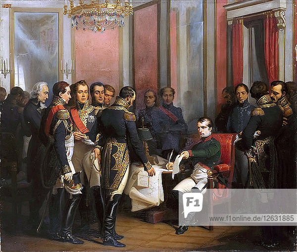 Die Abdankung von Napoleon in Fontainebleau am 11. April 1814. Künstler: Bouchot  François (1800-1842)