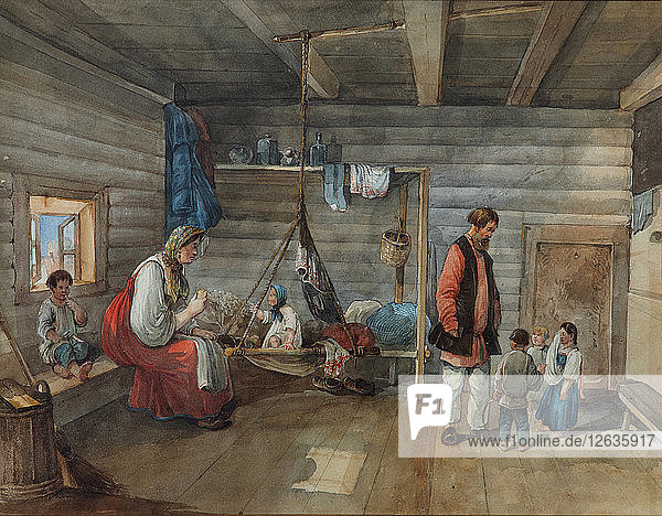 In einem Dorfhaus  1841. Künstler: Kolmann  Karl Iwanowitsch (1786-1846)