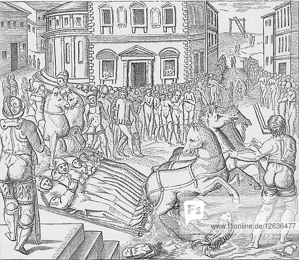 Execution of three Carthusian martyrs  Tyburn  London  1535 (1904). Artist: Nicolas Beatrizet.