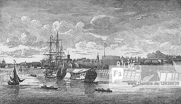 Woolwich Dockyard from the Thames  c1750  (1912). Artists: Unknown  John Boydell.