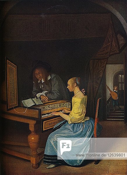 Eine junge Frau spielt einem jungen Mann ein Cembalo vor  1659. Künstler: Jan Steen.