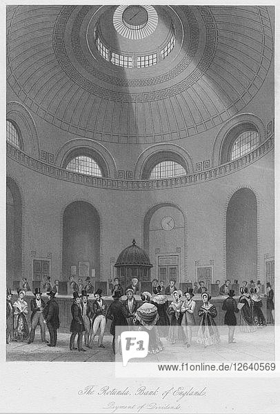 Die Rotunde der Bank von England - Auszahlung von Dividenden  um 1841. Künstler: John Shury.