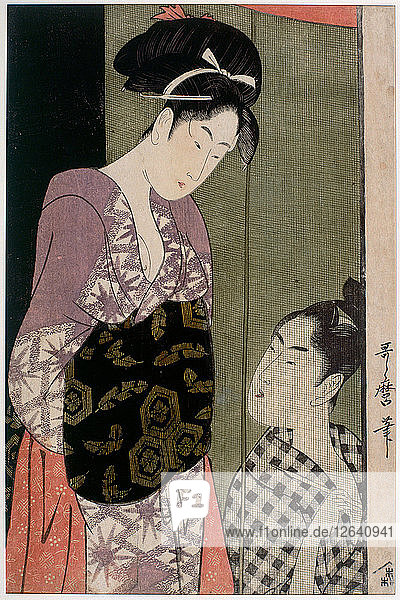 Moskitonetz  um 1797. Künstler: Utamaro  Kitagawa (1753-1806)