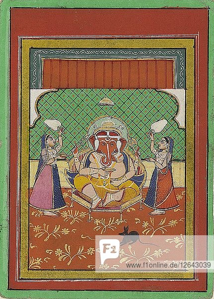 Seated Ganesha with attendants  early 20th century. Artist: Unknown.