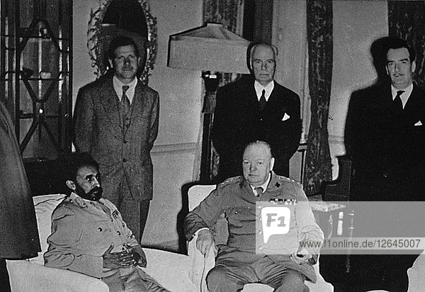 Churchill in Cairo  with Ethiopian Emperor  Haile Selassie  1943  (1945). Artist: Unknown.