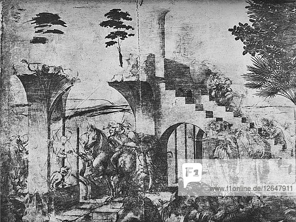 Anbetung der Könige - Reiter in mittlerer Entfernung links  um 1481 (1945). Künstler: Leonardo da Vinci.