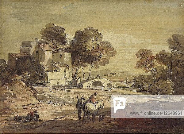 Italienische Landschaft mit Reisenden auf einer kurvenreichen Straße  1775-1779. Künstler: Thomas Gainsborough.
