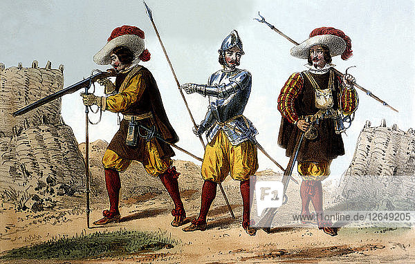 Reign of Philip IV (1621-1665)  soldiers (1632) of the Corps of Flanders: Musketeer  pikeman and ?