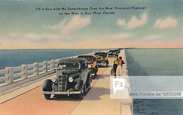 Auf zur See ohne Seekrankheit  New Overseas Highway to Key West  Florida  um 1940. Künstler: Unbekannt.