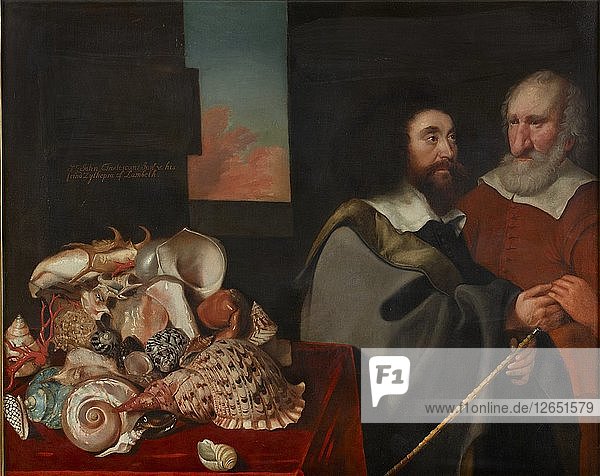 John Tradescant der Jüngere mit Roger Friend und einer Sammlung von exotischen Muscheln  1645. Künstler: Thomas de Critz.