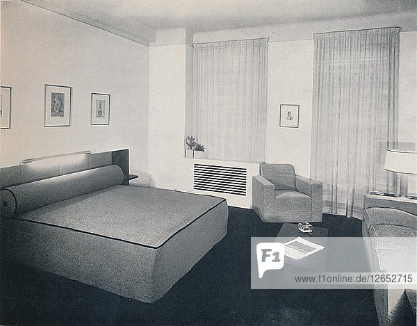 Ein Männerschlafzimmer  entworfen von Robert Heller Inc. in New York  1936. Künstler: Unbekannt.