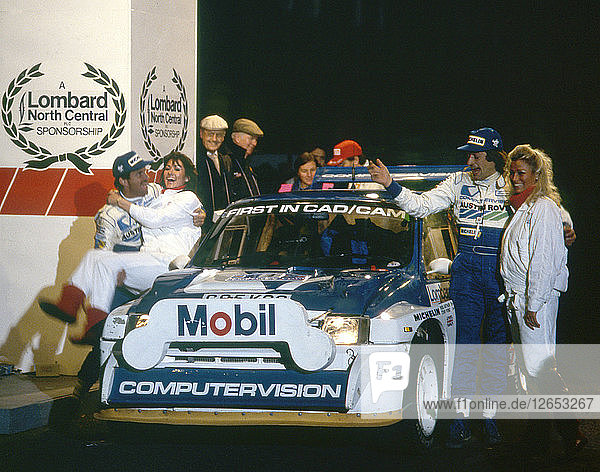 RAC-Rallye 1986. Tony Pond und Rob Arthur feiern den 6. Platz im MG Metro 6R4 Artist: Unbekannt.