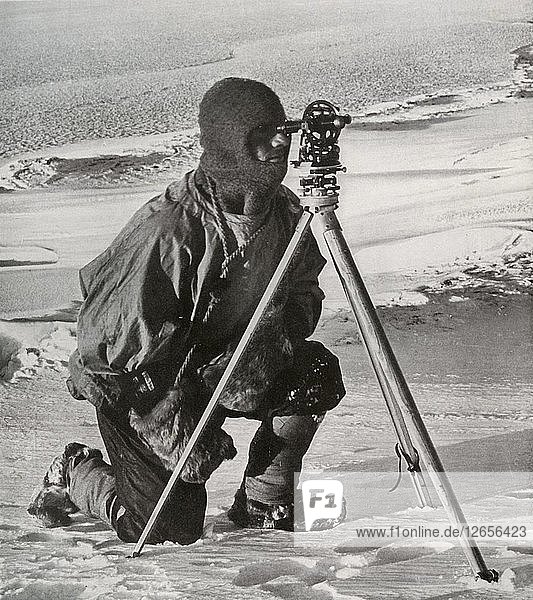 Lieut. E. R. G. R. Evans Surveying With The Four-Inch Theodolite October 1911 (1913). Artist: Herbert Ponting.