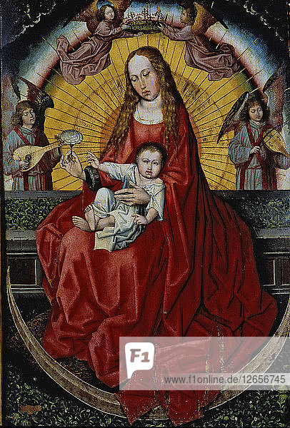 Madonna mit Kind, zentrale Tafel eines anonymen Triptychons.