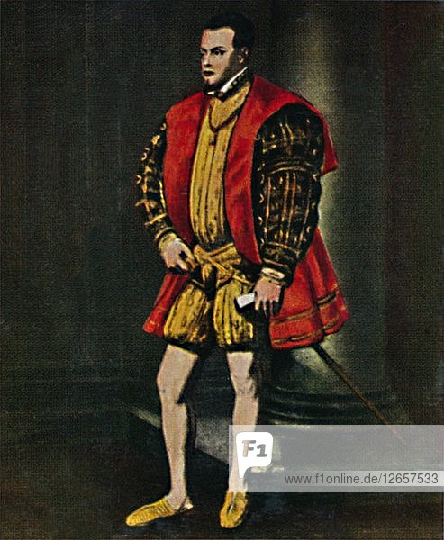 König Philipp II. Von Spanien 1527-1598. - Gemälde von Tizian  1934. Künstler: Unbekannt.