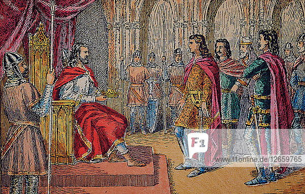 Abdication of Alphonse III  King of Asturias (866-910) in favor of his sons Garcia  Ordoño and Fr?