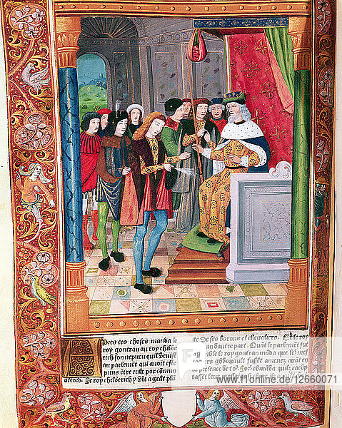 Gontran  king of Burgundy (561-592)  appoints as his successor to the throne Childebert II  his n?