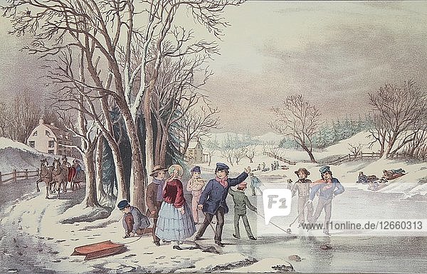 Winter Pastime  pub. 1855  Currier & Ives (Farblithographie)