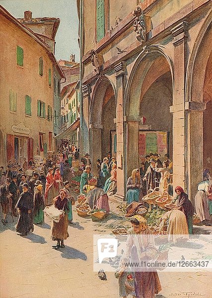 Der Markt von Montepulciano  um 1900 (1913). Künstler: Walter Frederick Roofe Tyndale.