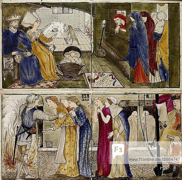 Sixteen tiles form eight illustrations of the Briar Rose tale 1862-1865. Artists: William Morris Sir Edward Coley Burne-Jones.