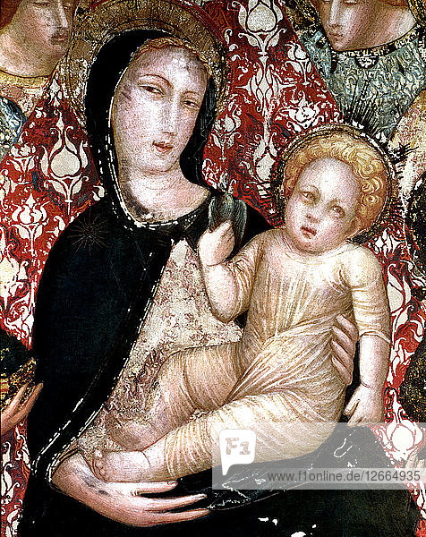 Detail Die Jungfrau mit Engeln  Wandgemälde von 1346  ein Werk von Ferrer Bassa.