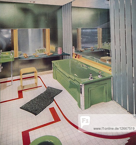 Glas und Kacheln im modernen Badezimmer  1938. Künstler: Unbekannt.
