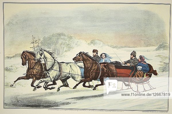 Das Schlittenrennen  pub. 1859  Currier & Ives (Farblithographie)