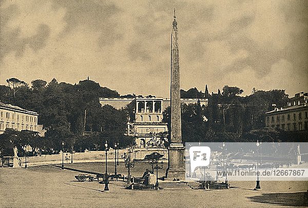 Roma - Obelisk  fountains and square of the Popolo. - Terraces of the Pincio public park  1910. Artist: Unknown.
