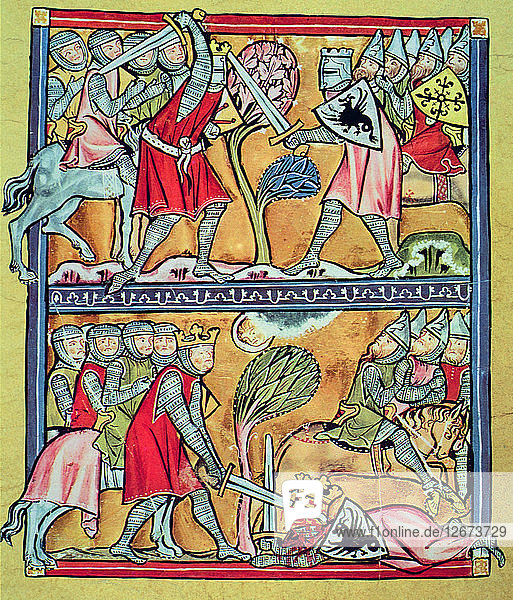 Kampf Karls des Großen mit den Paladinen gegen die Sarazenen  Miniatur in Charlemagne and the?