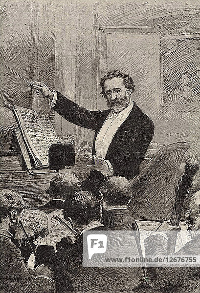 Giuseppe Verdi dirigiert die Premiere von Aida an der Pariser Oper im Palais Garnier am 22. März 1880  1