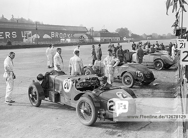 Alvis and Lea-Francis cars at the JCC Double Twelve race  Brooklands  8/9 May 1931. Artist: Bill Brunell.