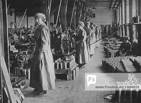 Girl workers in a munitions factory  1915. Artist: Unknown.