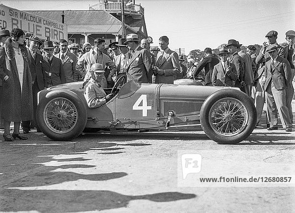 Earl Howe in his Delage GP at the BARC Meeting  Brooklands  25 May 1931. Artist: Bill Brunell.