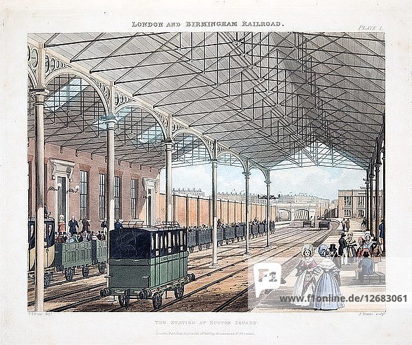 The Station at Euston Square  veröffentlicht 1837 (handkolorierter Kupferstich)