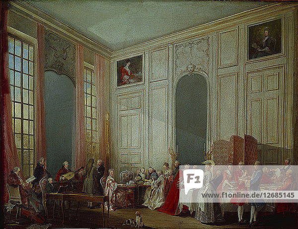 Mozart gibt ein Konzert im Salon des Quatre-Glaces im Palais du Temple im Hof des P