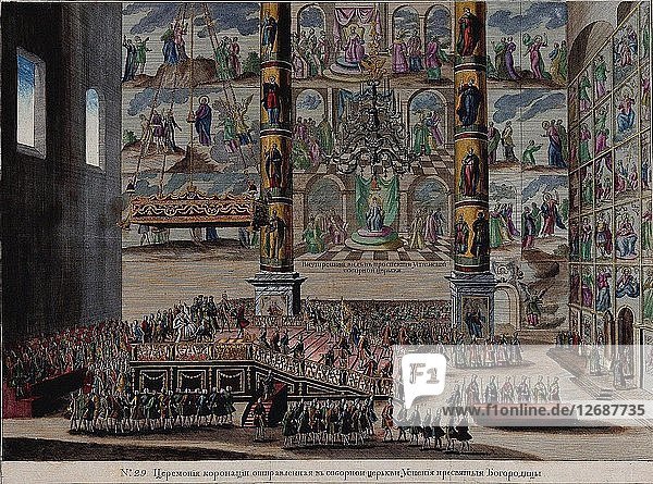 Die Krönungsszene der Kaiserin Elisabeth Petrowna in der Mariä-Entschlafens-Kathedrale in Moskau K