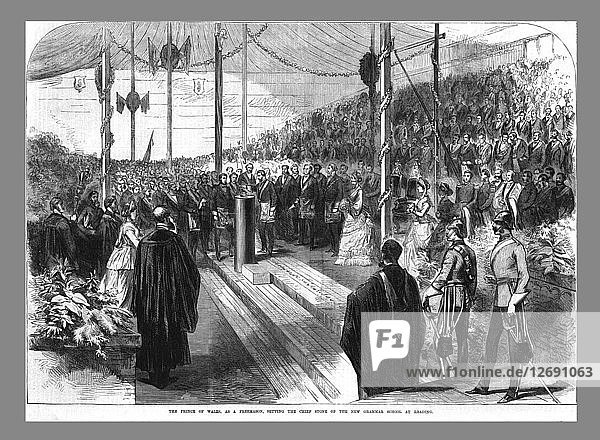 The Prince of Wales Setting the Chief Stone at the New Grammar School at Reading.  1870. Artist: Unknown.
