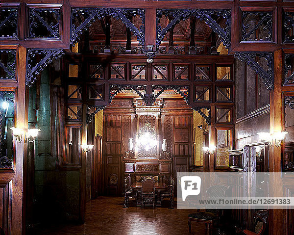 Perspective view of the main dining room of the Güell Palace with the original furniture  1886-18?