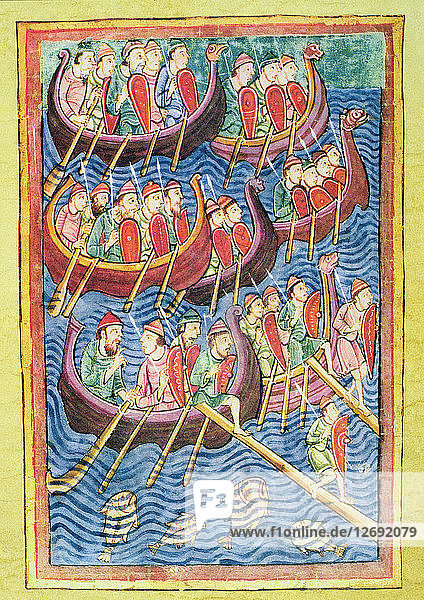 Miniature representing Vikings landing in England during the second wave of migration.