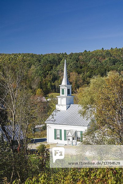 USA  New England  Vermont  Waits River  church view  autumn.