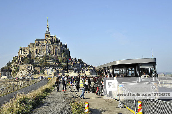 France  Lower Normandy Region  Manche Department  Mont St-Michel  free shuttle bus between the monument and car parking.