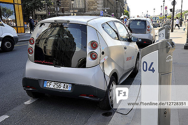 France  Paris City  Autolib electric car station  car rental self-service.